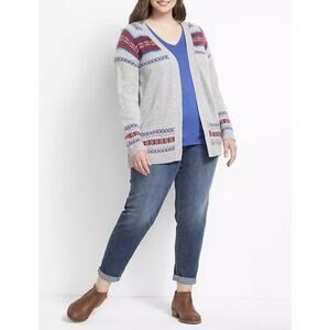 LANE BRYANT Fair Isle Open Front Knit Cardigan Jacket